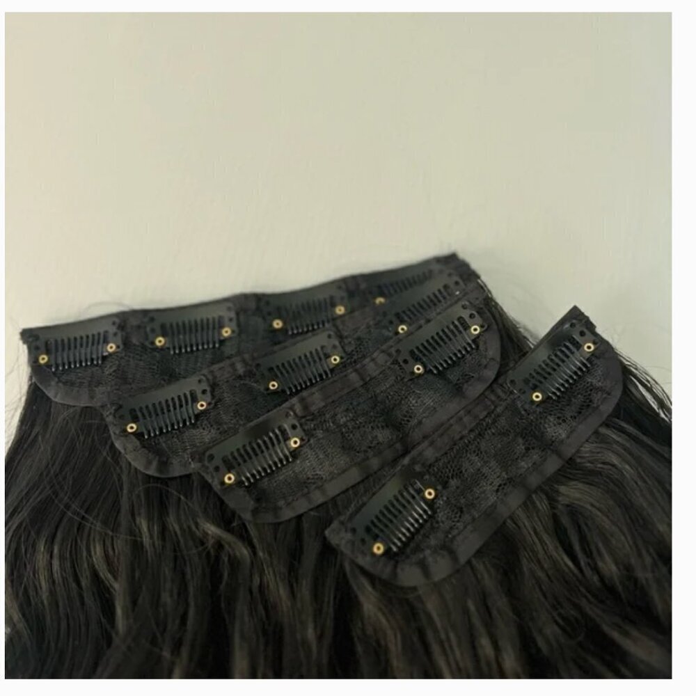 Voluminizing Full head Hair Extensions Set in Black - Clip ins 24 in long - Picture 4 of 9